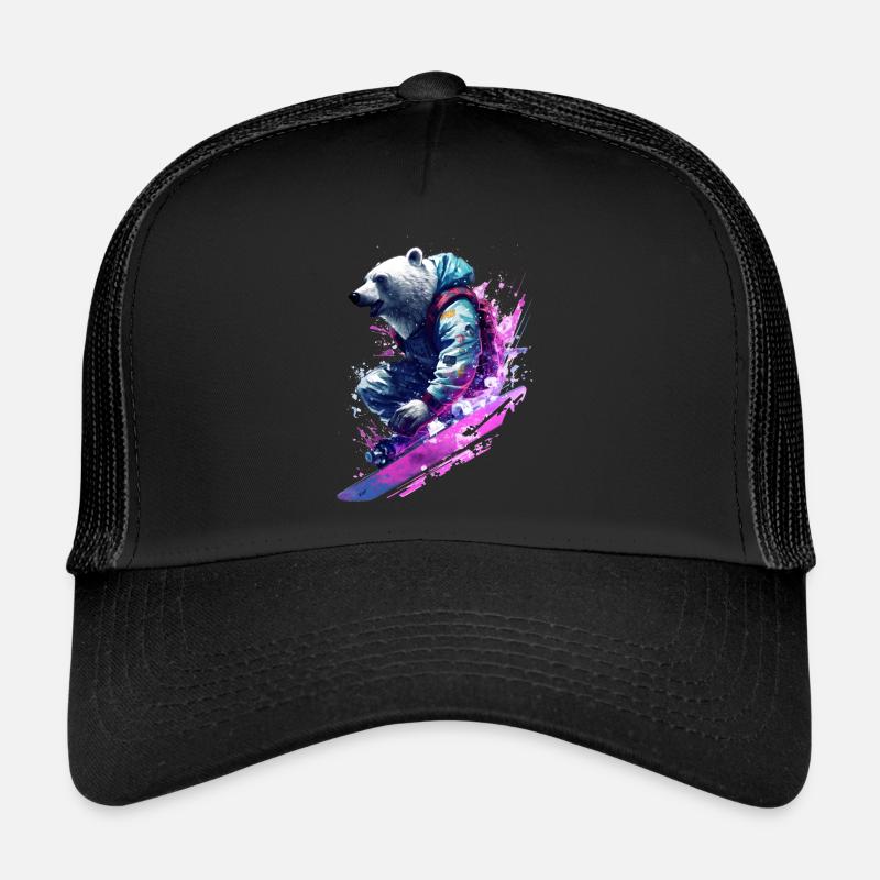 Eisbär auf Snowboard - Trucker Cap - Schwarz/Schwarz