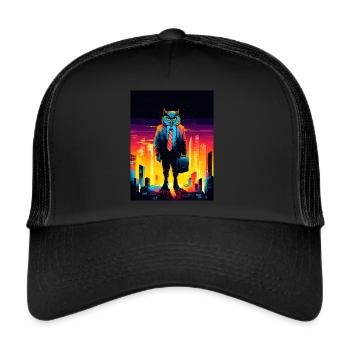 Owl in Suit City Skyline - Trucker Cap - black/black - Front