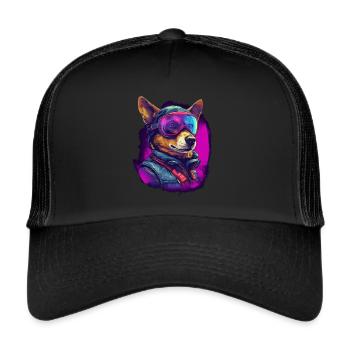 Dog as pilot with aviator goggles - Trucker Cap - black/black - Front