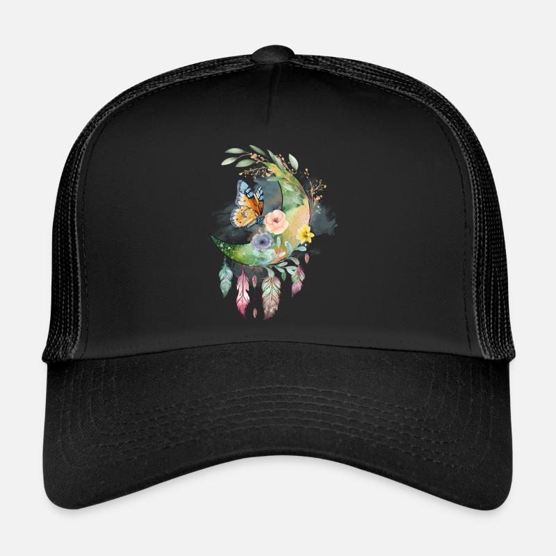 Moon Dream Catcher Butterfly Roses, Dessin - Casquette trucker  - noir/noir