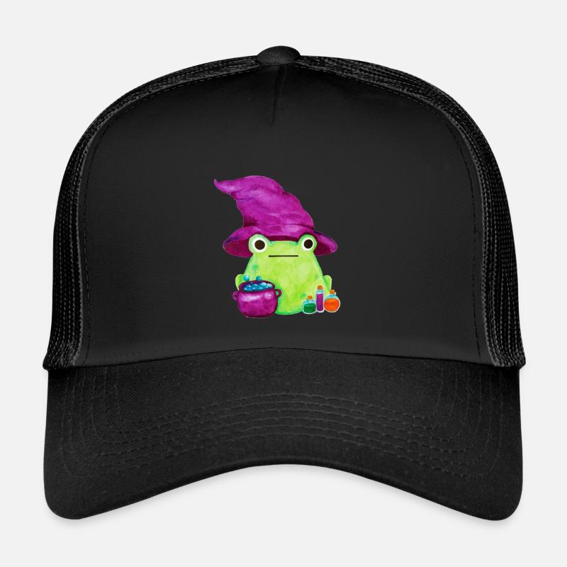 Grenouille sorcière avec chaudron et potions aquarelle Casquette trucker 