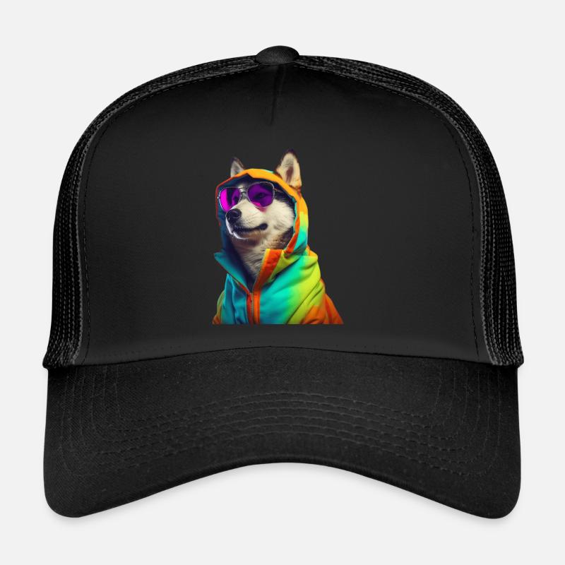 Husky avec lunettes de soleil Coloré Cool Huskies Chien - Casquette trucker  - noir/noir