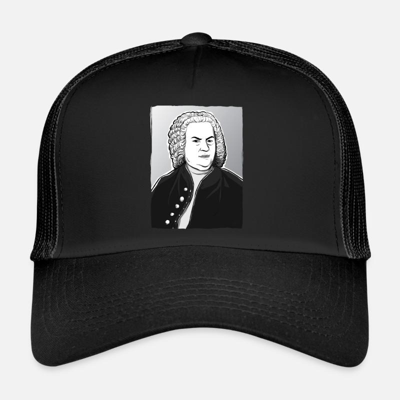 Johann Sebastian Bach in black, white and silver Trucker Cap