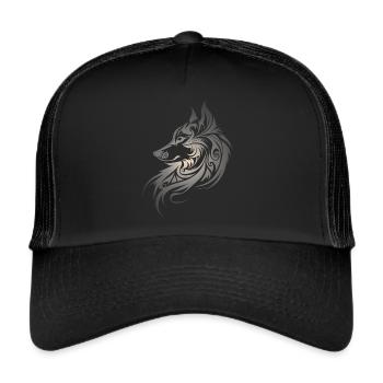 Wolf Silhouette Tribal Tattoo Style Animal Nature Fan - Casquette trucker  - noir/noir - Devant