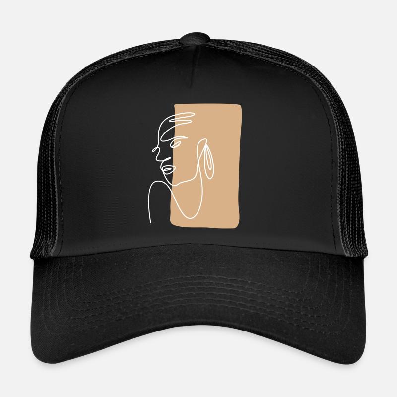 One Line Art Portrait einer Frau - Trucker Cap - Schwarz/Schwarz