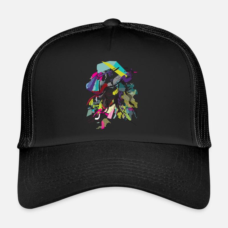 Grafische „Lady mit Hut“ – dezent - Trucker Cap - Schwarz/Schwarz