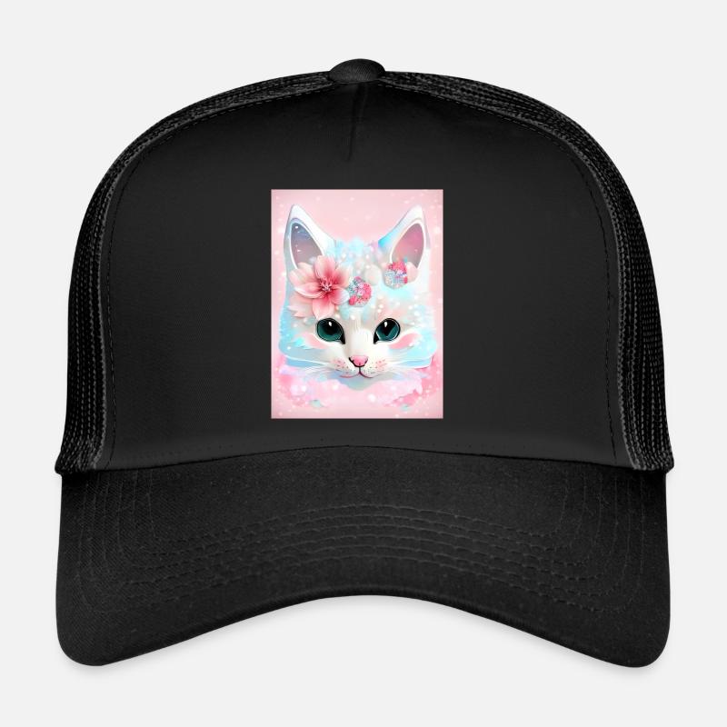 Chat blanc - Casquette trucker  - noir/noir