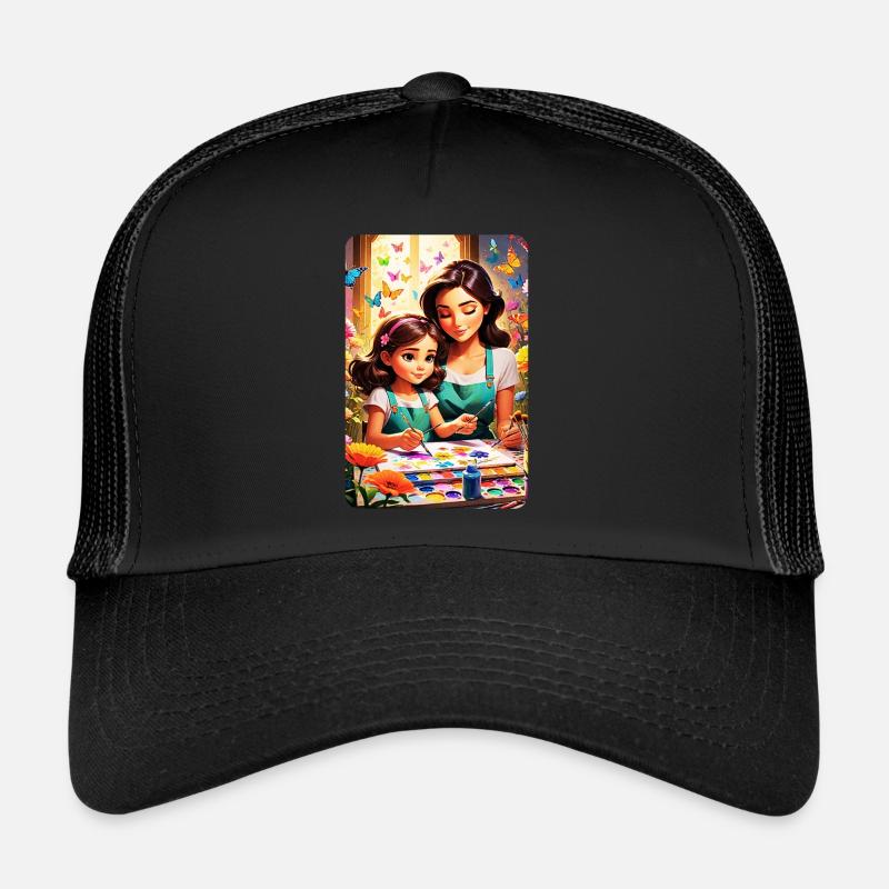 personalisiertes Design-Muttergeschenk - Trucker Cap - Schwarz/Schwarz