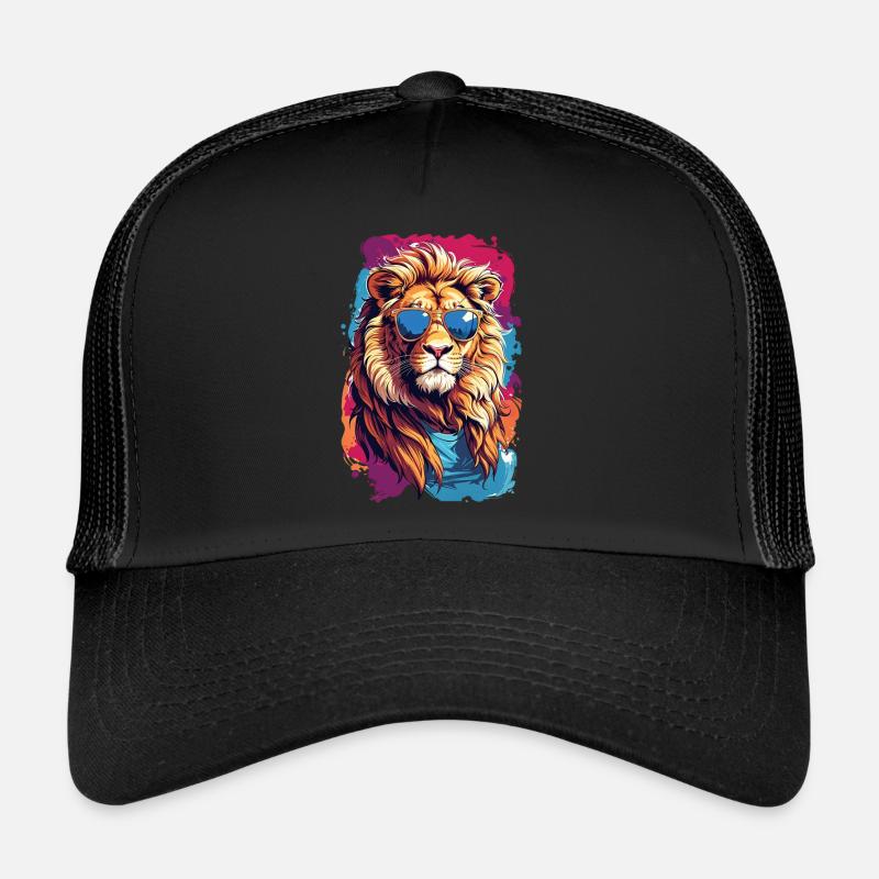Cool Colourful Lion in Sunglasses - Trucker Cap - black/black