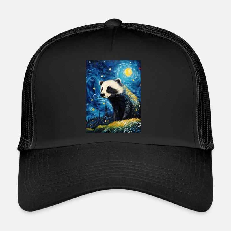 Dachs van gogh sternennacht - Trucker Cap - Schwarz/Schwarz