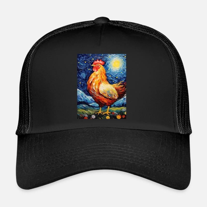 Chicken, Van Gogh, Starry Night Style Trucker Cap