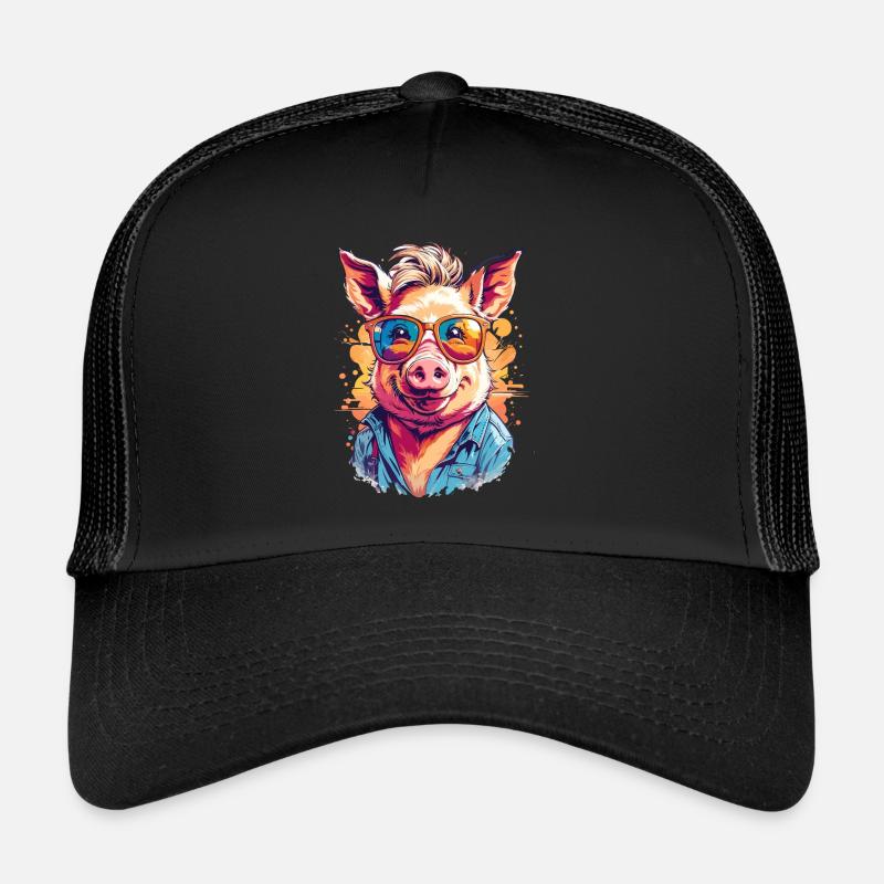 Cool Pig in Sunglasses - Trucker Cap - black/black