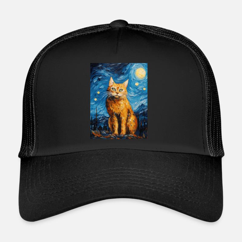 luchs, van gogh, sternennacht, tier, raubkatze - Trucker Cap - Schwarz/Schwarz