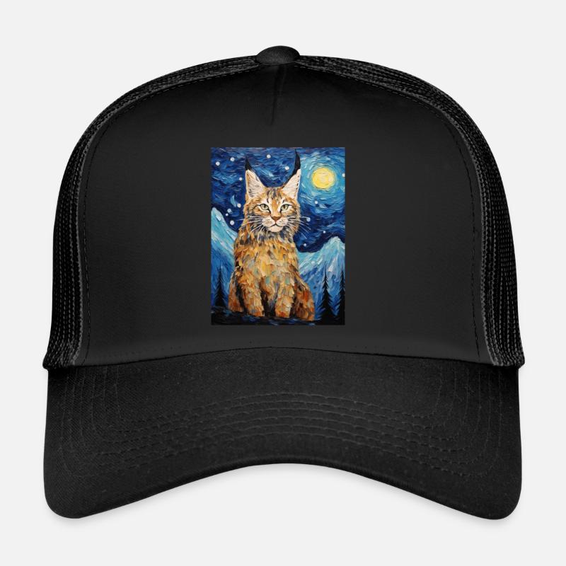 luchs, van gogh, sternennacht, tier, raubkatze - Trucker Cap - Schwarz/Schwarz
