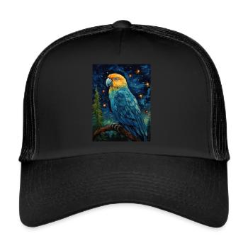 papagei, van gogh, sternennacht, tier, vogel - Trucker Cap - Schwarz/Schwarz - Vorne