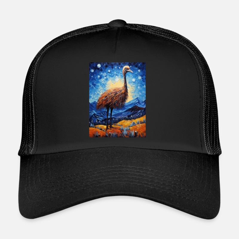 strauß, van gogh, sternennacht, tier, vogel - Trucker Cap - Schwarz/Schwarz