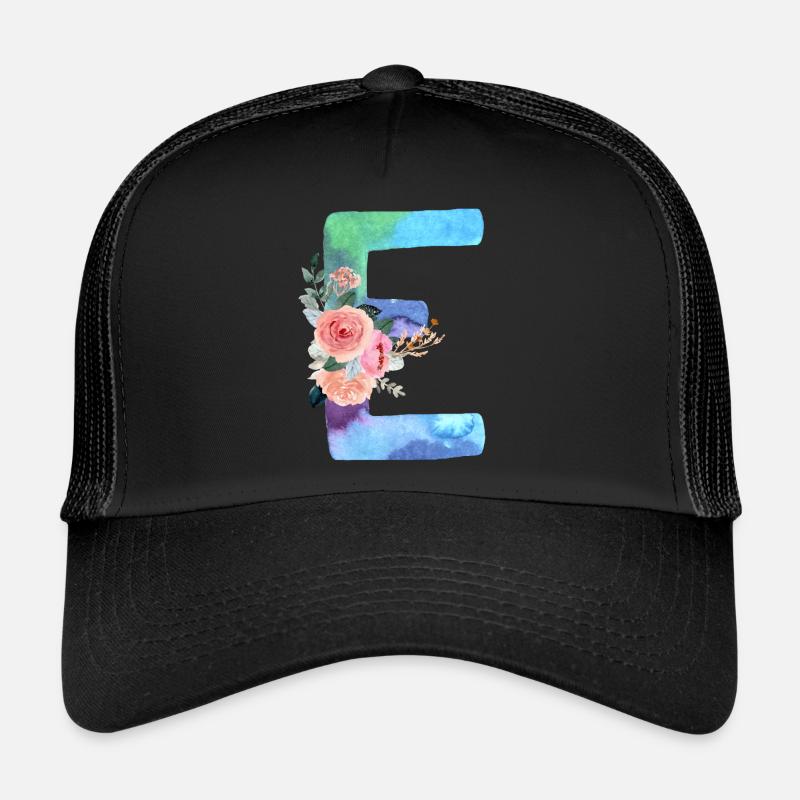 Buchstabe E Aquarell - Trucker Cap - Schwarz/Schwarz