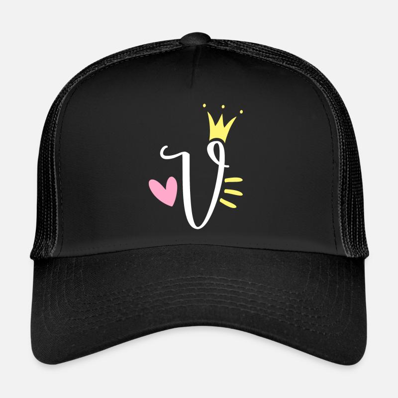 Letter V Initial Letter Crown Trucker Cap