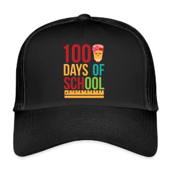 100 Days of School Happy 100th Day of School - Trucker Cap - black/black - Front