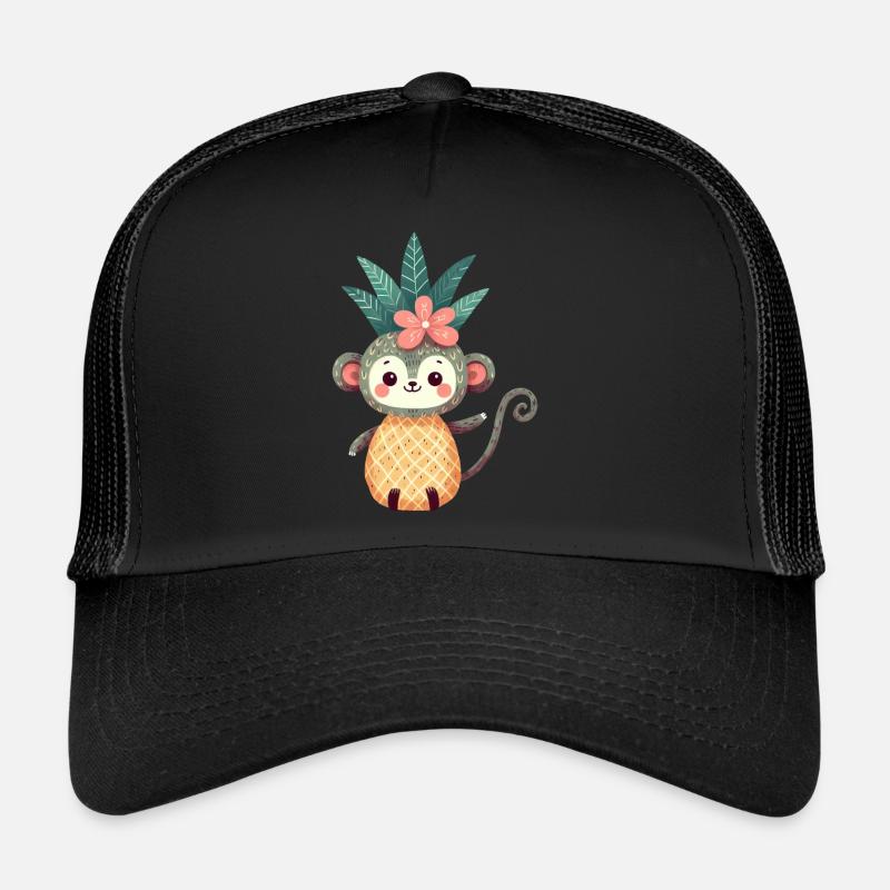 Affe Schimpanse Ananas Fruchtig Süß Comic Kunst Trucker Cap