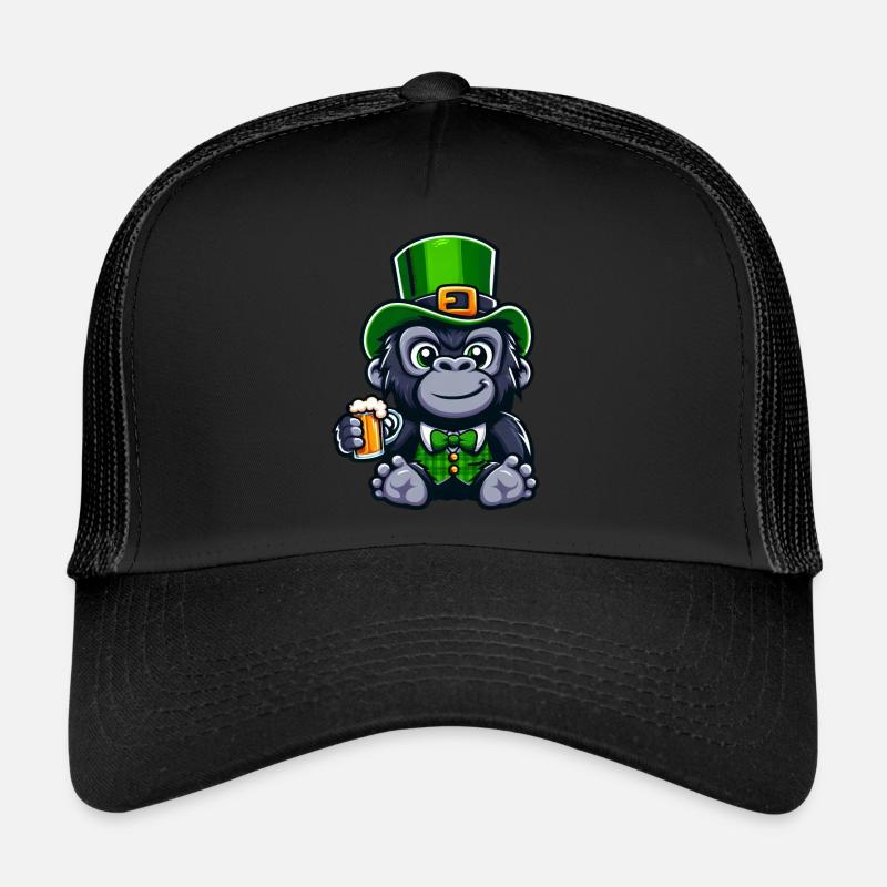St. Patrick's Gorilla with Beer Cartoon Trucker Cap