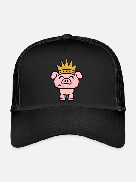 Cochon Roi Reine Prince héritier Princesse - Casquette trucker  - noir/noir - Devant