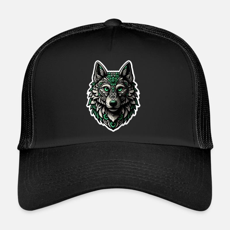 Green-White Wolf - Trucker Cap - Schwarz/Schwarz