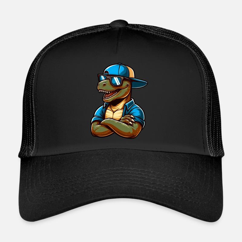 Cool dino T-Rex with sunglasses funny Trucker Cap