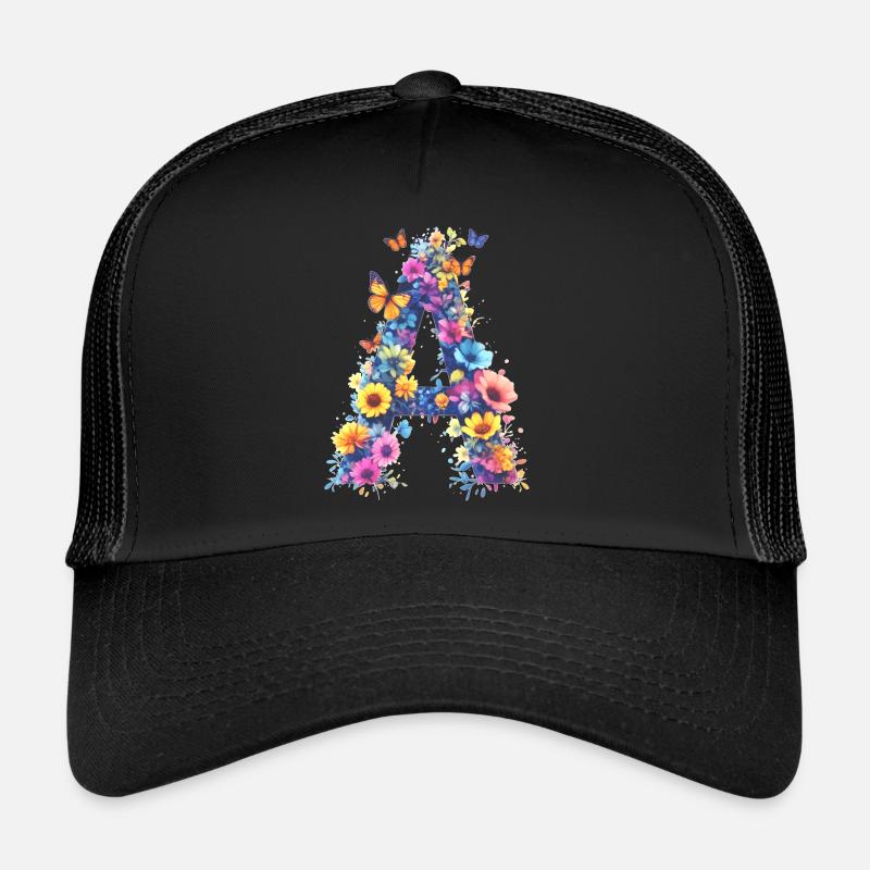 A - Floral initial letter 💐🌼🦋 Trucker Cap