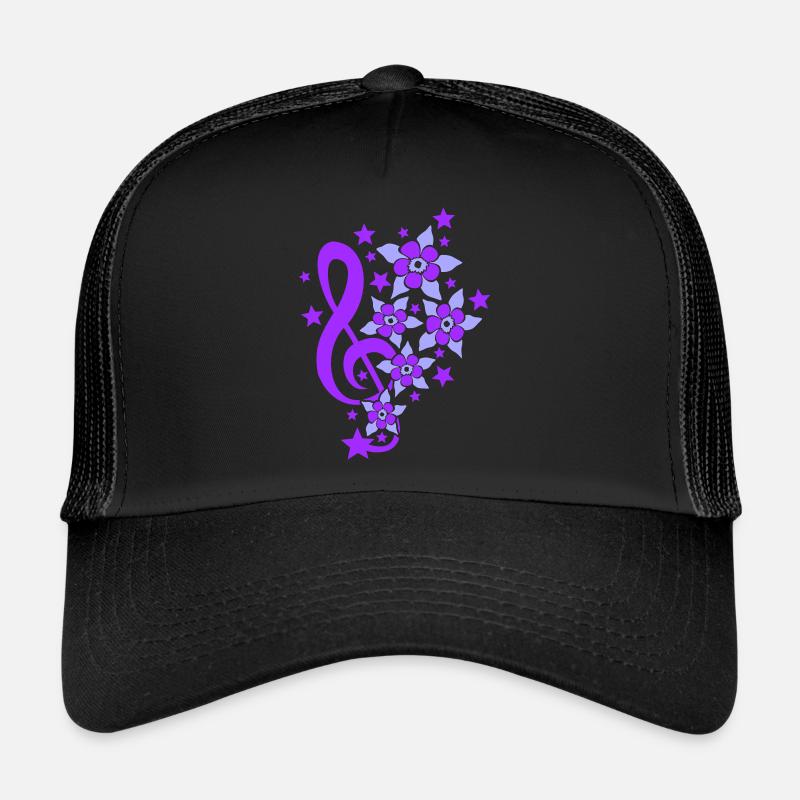 Musik Notenschlüssel Note Schöne Sterne Blumen - Trucker Cap - Schwarz/Schwarz