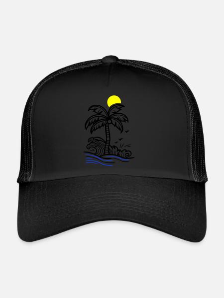 Palm Tree Holidays Plage Été - Casquette trucker  - noir/noir - Devant