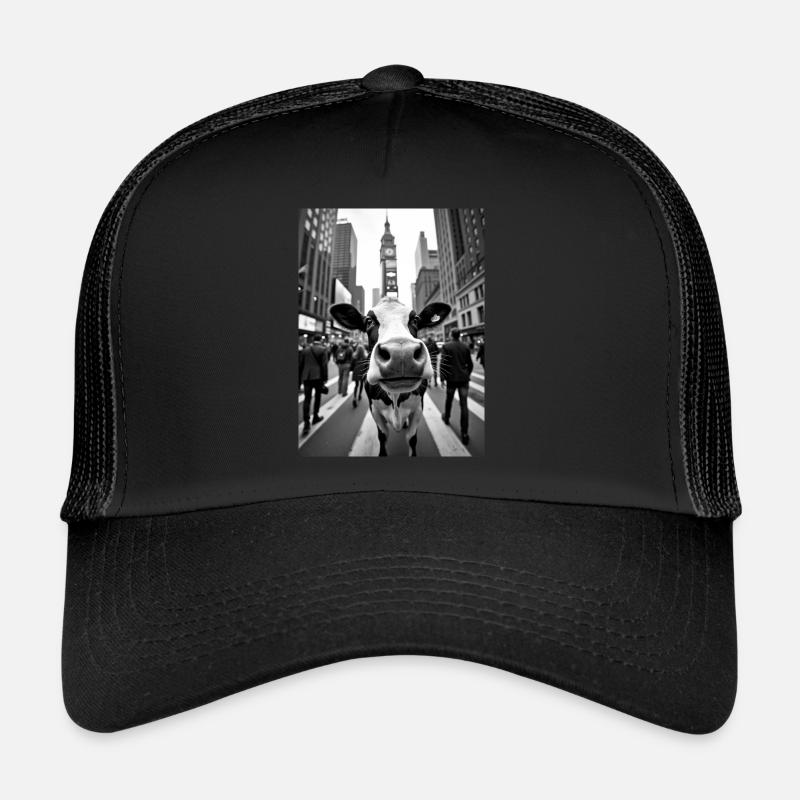 Lustige Kuh Selfie in einer belebten Stadt - Trucker Cap - Schwarz/Schwarz