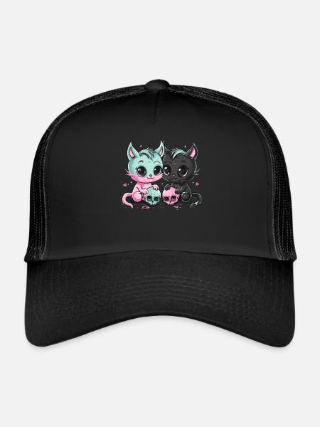 Kawaii Chat Pastel Goth Diabolique - Casquette trucker  - noir/noir - Devant