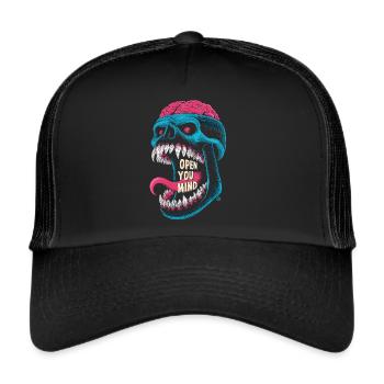 open you mind - Comicfigur Monster Skull Totenkopf - Trucker Cap - Schwarz/Schwarz - Vorne