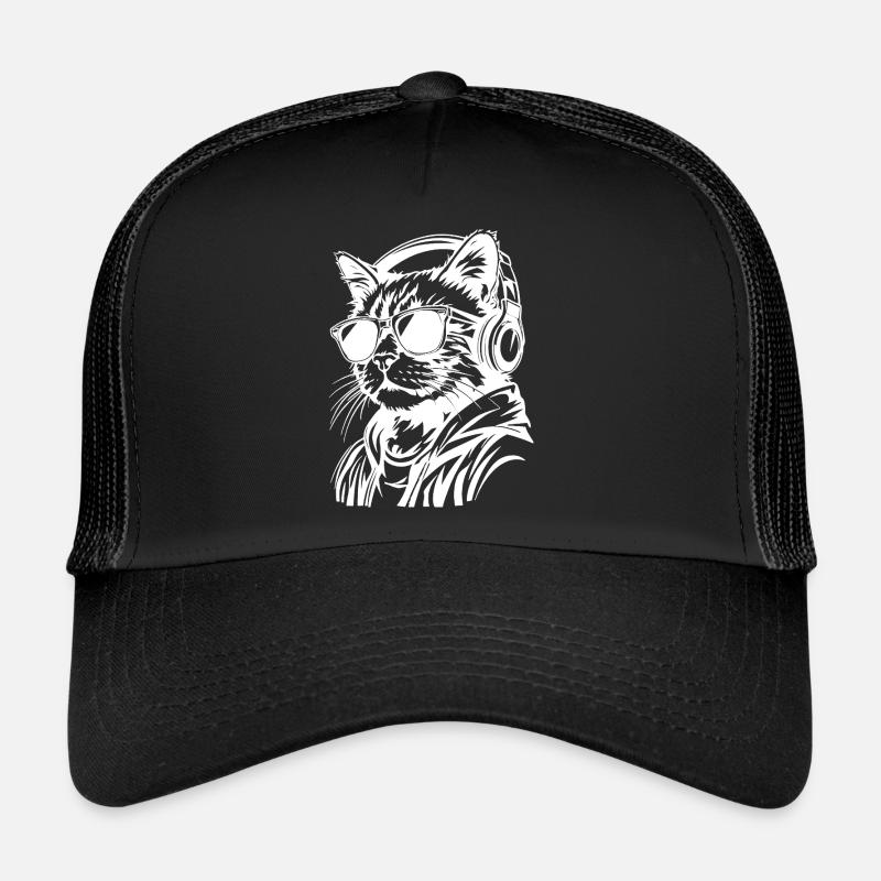 Chat urbain avec lunettes de soleil et casque Casquette trucker 