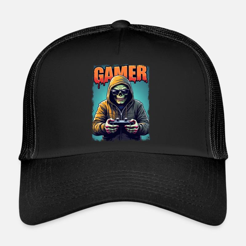 Zombie Gamer mit Kapuze & Controller - Trucker Cap - Schwarz/Schwarz