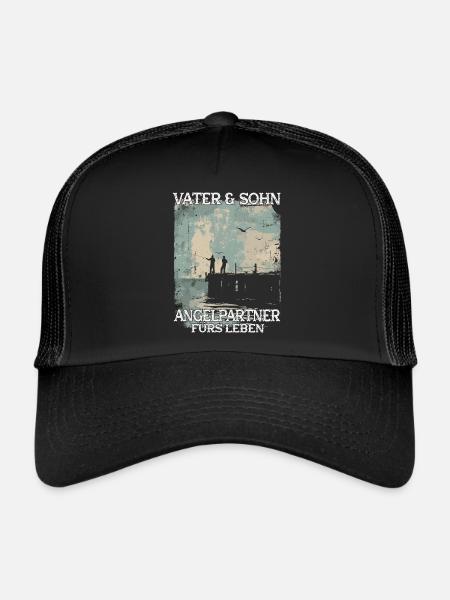 Père et fils en tant que partenaires de pêche - Casquette trucker  - noir/noir - Devant