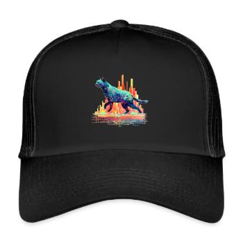 Cat Neon City Skyline - Trucker Cap - black/black - Front