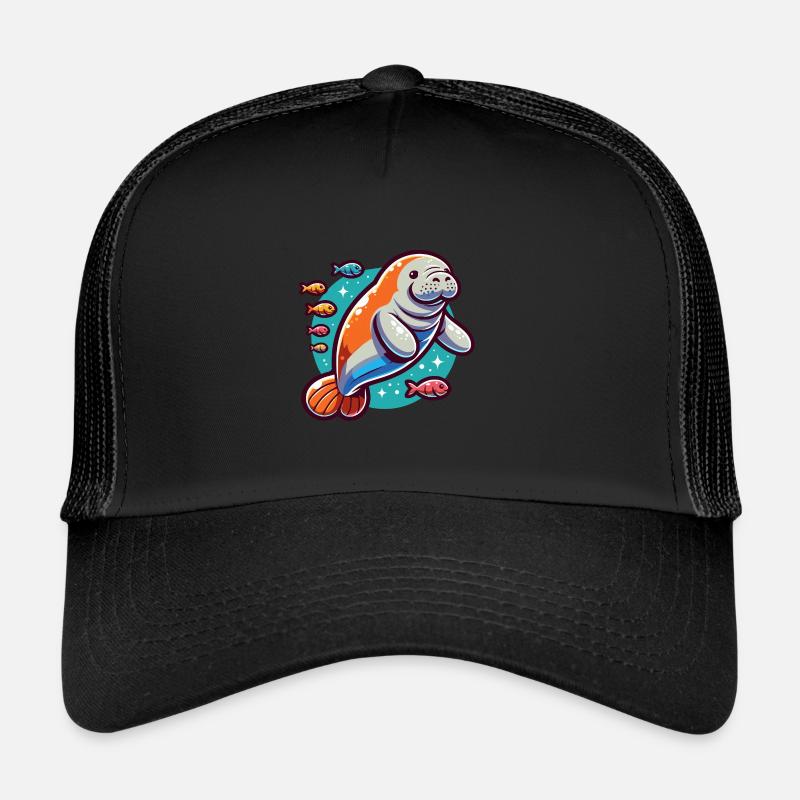 Manatee with lots of colorful fish Trucker Cap