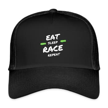 Simracer, Simracing, Eat Sleep Repeat Gift - Trucker Cap - Schwarz/Schwarz - Vorne