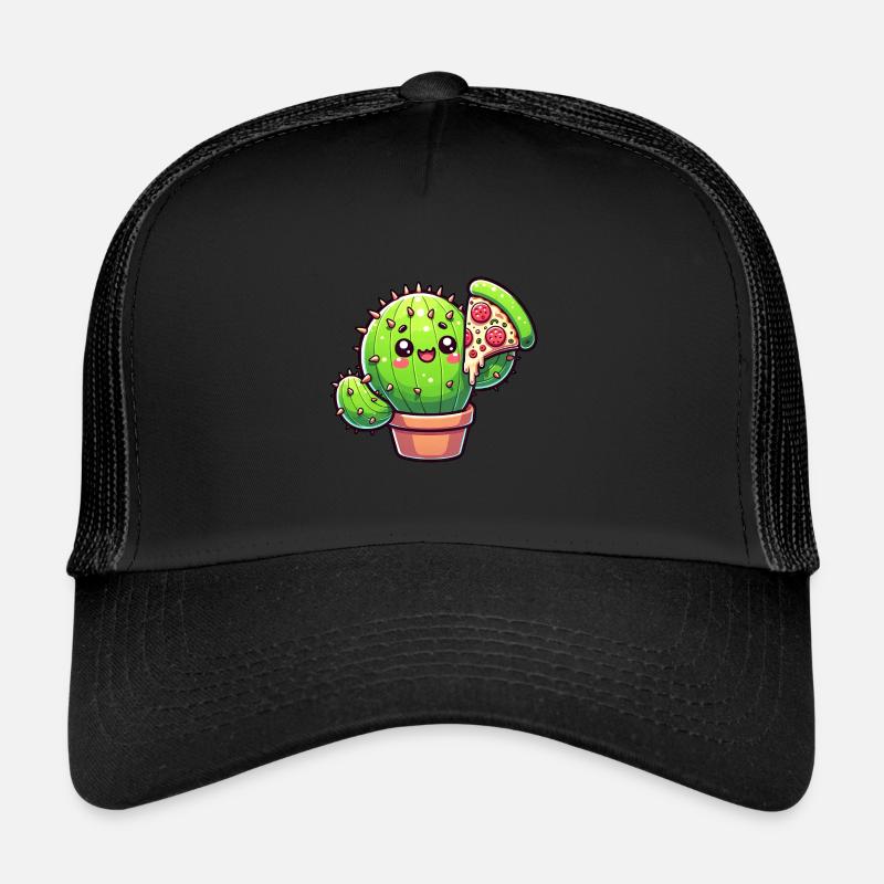 Cute Cactus with Pizza Cartoon Trucker Cap