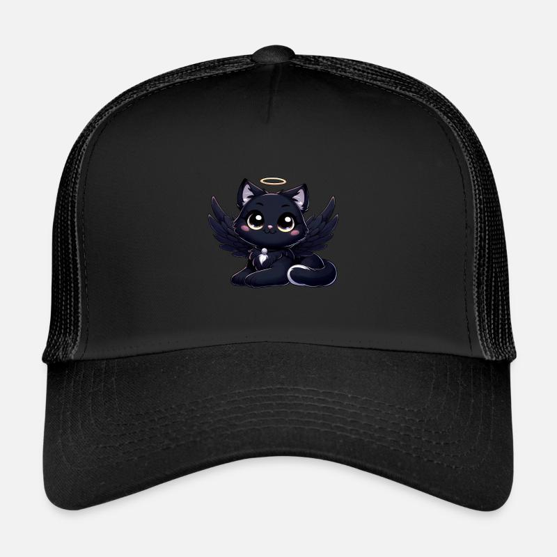 Chat gothique mignon ange noir avec ailes Casquette trucker 