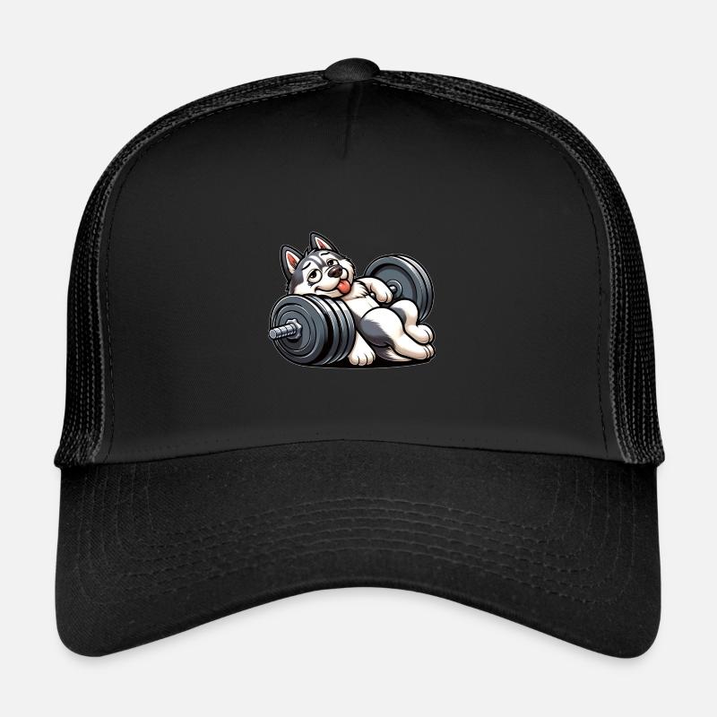 Fauler Husky Hantel Training Erschöpft Lustig Trucker Cap