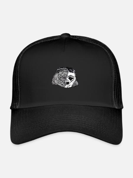 Tatouage d'animaux et tribaux en cadeau, chien viverrin - Casquette trucker  - noir/noir - Devant