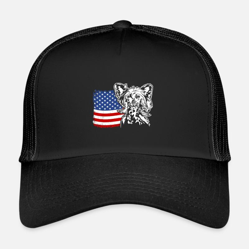 Chien chinois à crête US Amérique drapeau Wilsigns Casquette trucker 