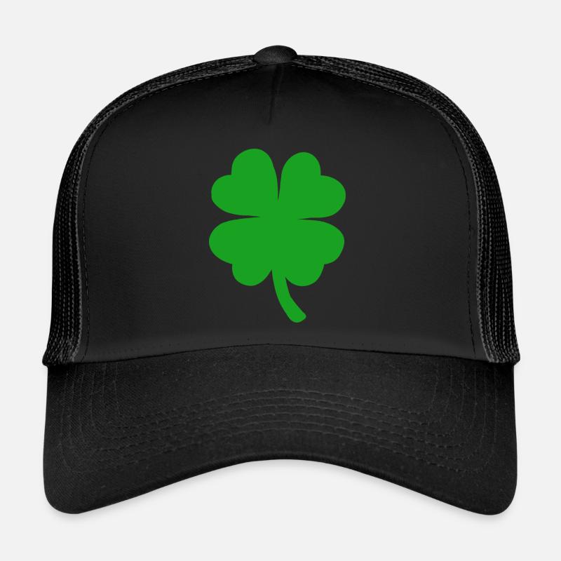 Glücksklee Neujahr Vierblättriges Kleeblatt Klee - Trucker Cap - Schwarz/Schwarz