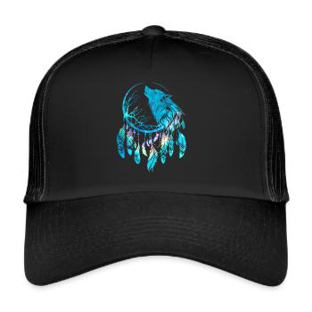 Capteur de rêves, Loup, Lune, Nature, Arbre, Style Tribal - Casquette trucker  - noir/noir - Devant