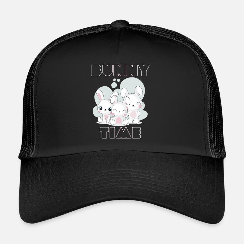 Bunny Time Rabbit Rabbits Lustige Grafik - Trucker Cap - Schwarz/Schwarz