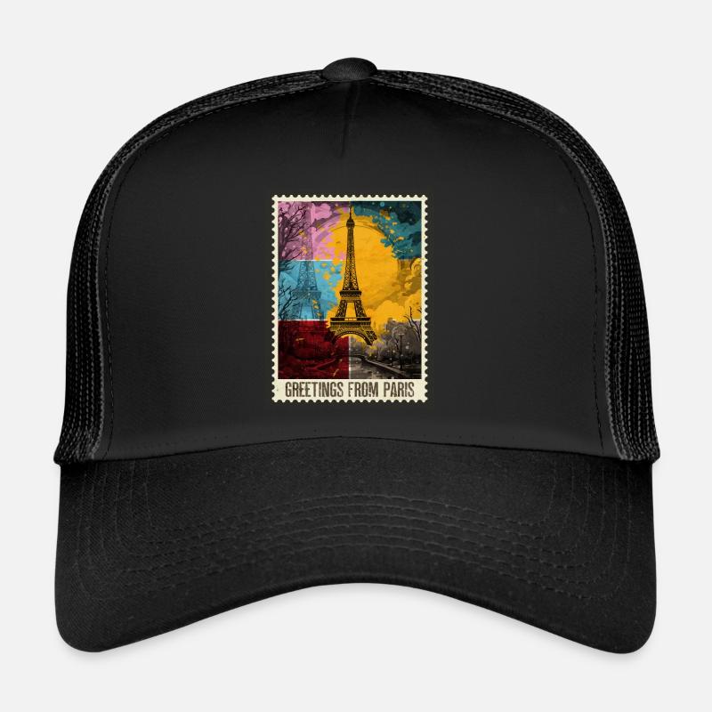Paris Tour Eiffel France Skyline timbre-poste Casquette trucker 