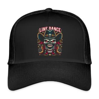 Line Dance Skull with Stetson and Boots and Lasso - Trucker Cap - black/black - Front